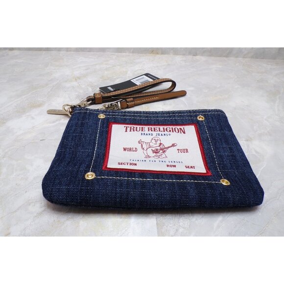 True Religion Wristlet Denim Women's Wristlet Wallet Pouch Purse Large Logo - Picture 2 of 5